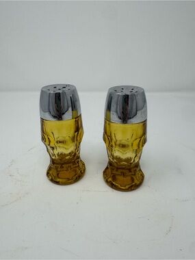Anchor Hocking Amber Glass Salt and Pepper Shakers with Silver Tops